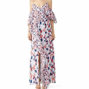 Tanya Taylor Lorena floral ruffle cold shoulder silk maxi dress size 12